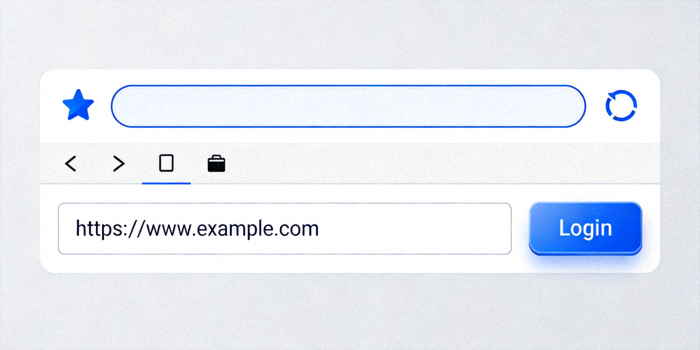 Contoh visual tampilan browser dengan address bar dan area tombol login umum