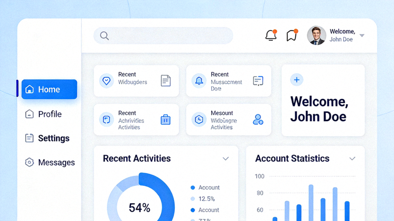 Ilustrasi tampilan dashboard akun pengguna setelah proses login berhasil dengan menu navigasi yang jelas