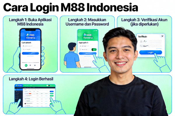 Infografis langkah-langkah cara login M88 Indonesia