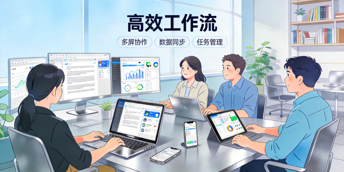 高效工作流 - 展示多屏协作与现代化办公环境