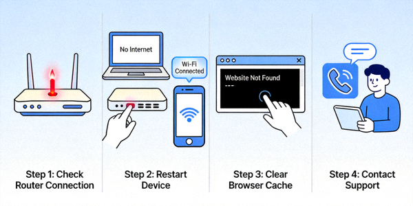 Ilustrasi generik troubleshooting masalah koneksi internet dan akses website